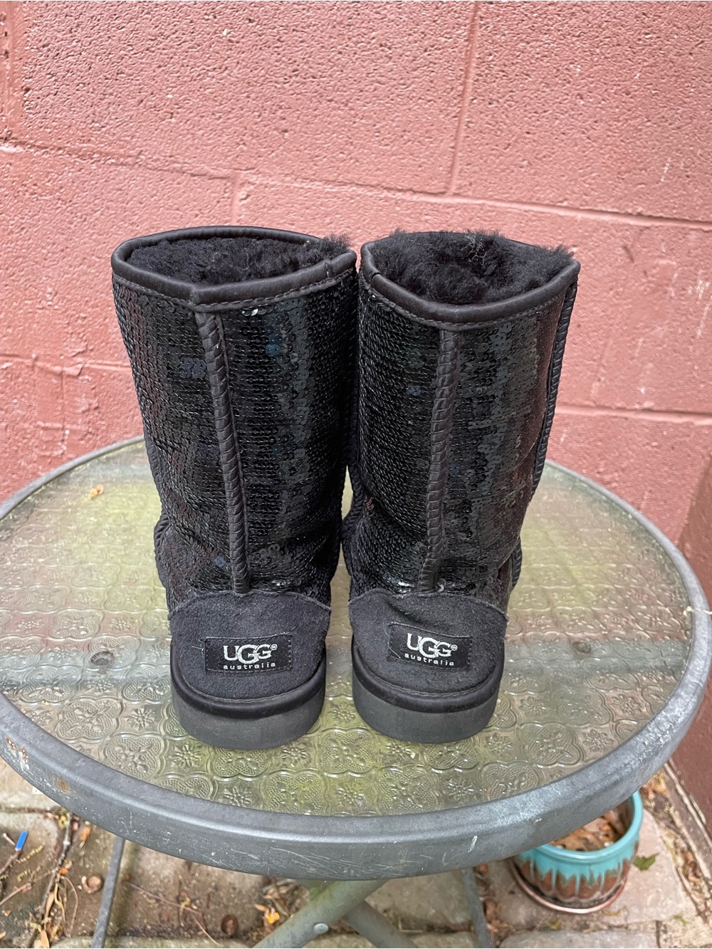 UGG Classic Short Black Sequin Boots Size 8 - Picture 6 of 10